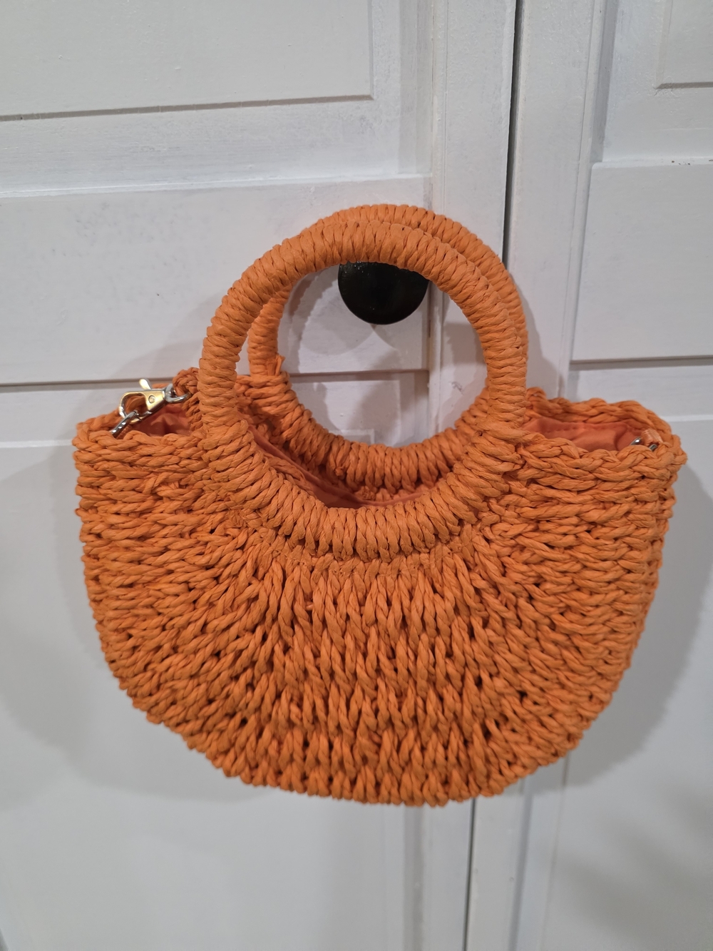 Orange Woven Round-Handle Handbag